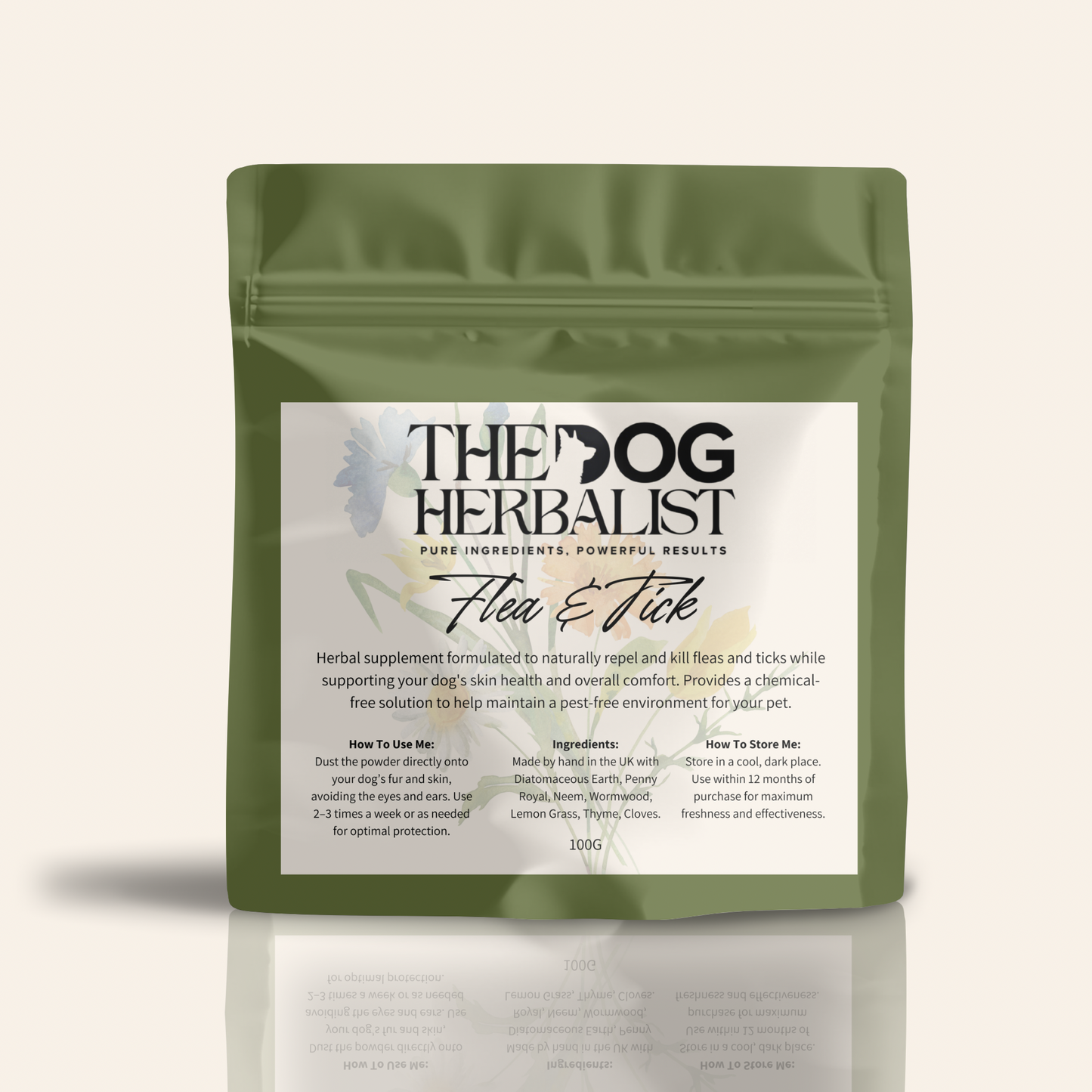 Flea & Tick Herbal Powder – natural herbal supplement for dog flea and tick prevention – holistic dog health UK