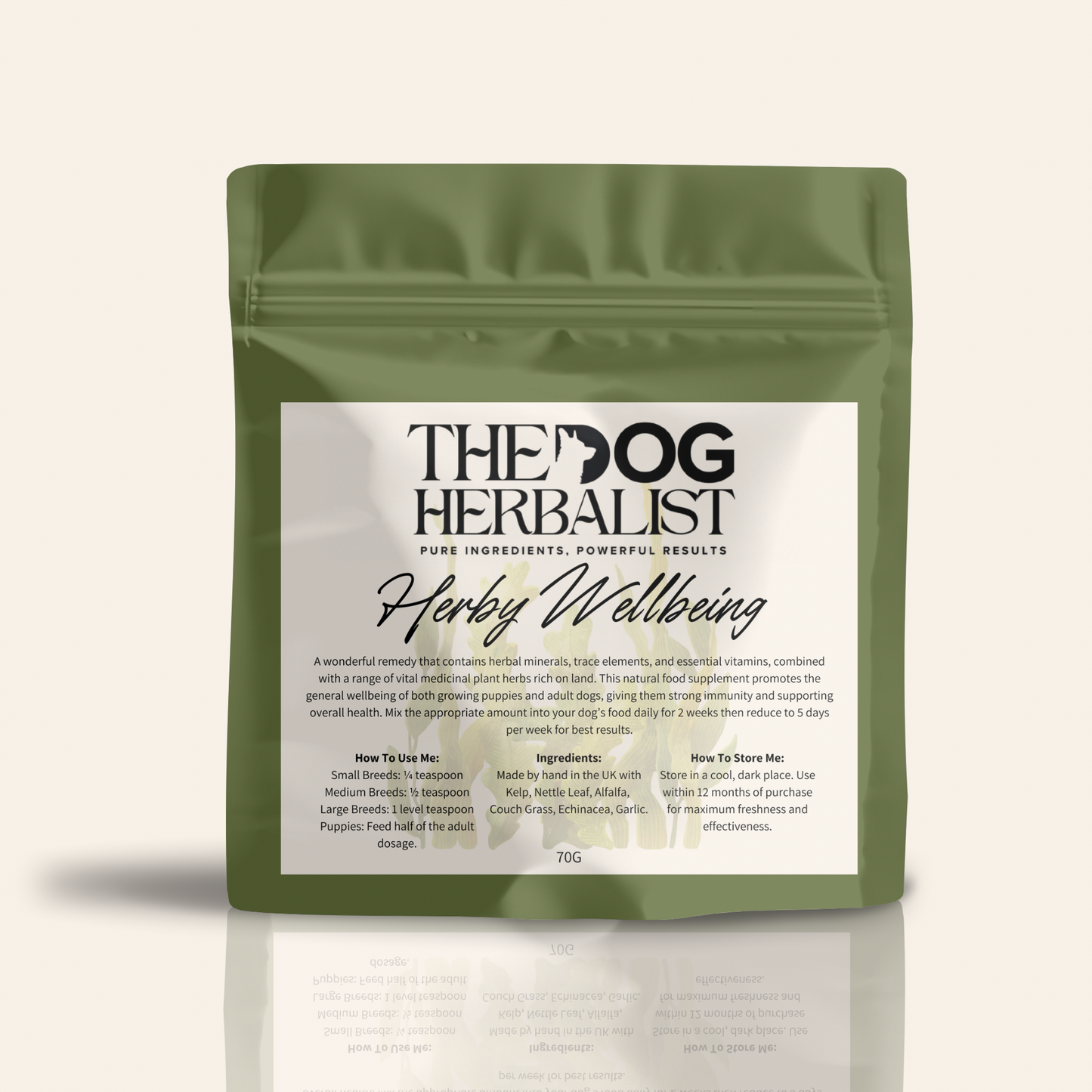 Herby Wellbeing Powder – natural herbal supplement for dog general wellbeing – holistic dog health UK