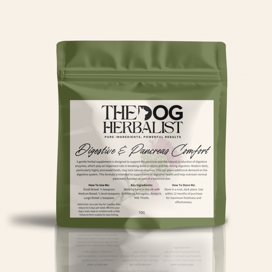 Digestive & Pancreas Comfort Herbal Powder – natural herbal supplement for dog digestive and pancreas health – holistic dog health UK