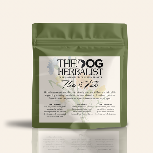 Flea & Tick Herbal Powder – natural herbal supplement for dog flea and tick prevention – holistic dog health UK
