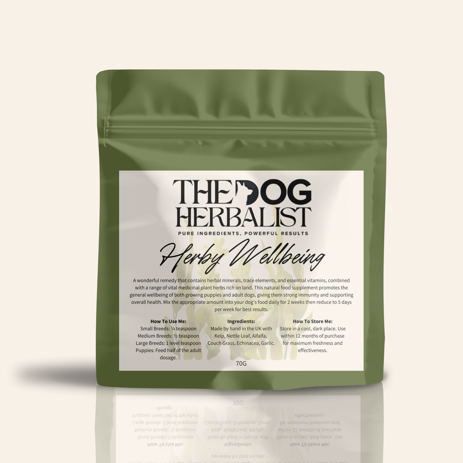 Herby Wellbeing Powder – natural herbal supplement for dog general wellbeing – holistic dog health UK