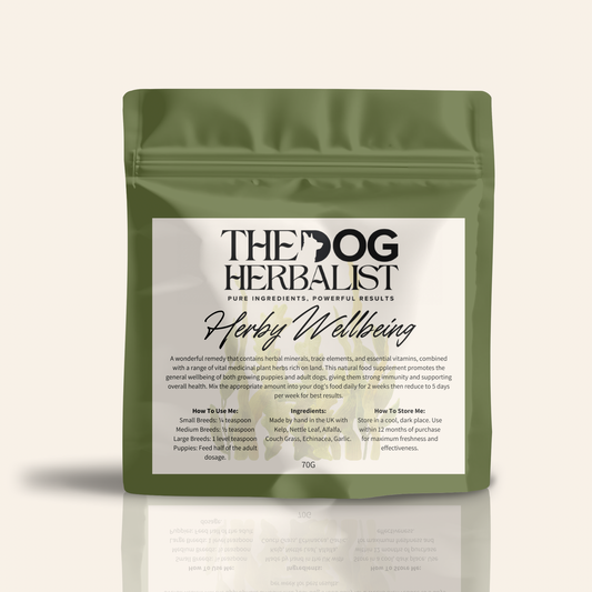 Herby Wellbeing Powder – natural herbal supplement for dog general wellbeing – holistic dog health UK