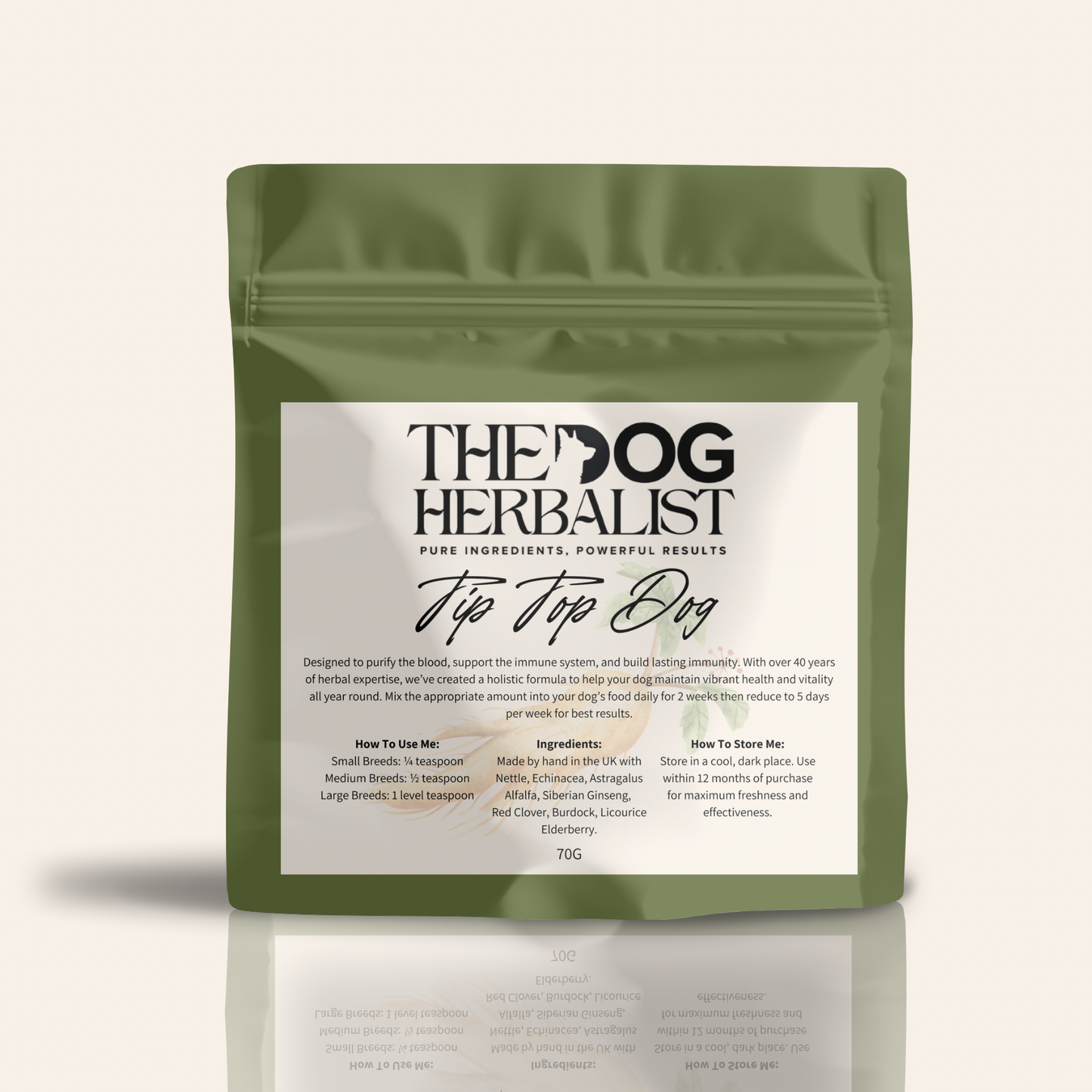 Tip Top Dog Herbal Powder – natural herbal supplement for dog overall health and vitality – holistic dog health UK