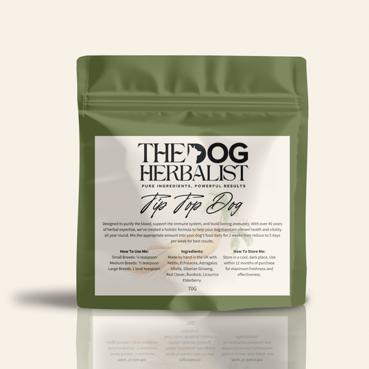 Tip Top Dog Herbal Powder – natural herbal supplement for dog overall health and vitality – holistic dog health UK