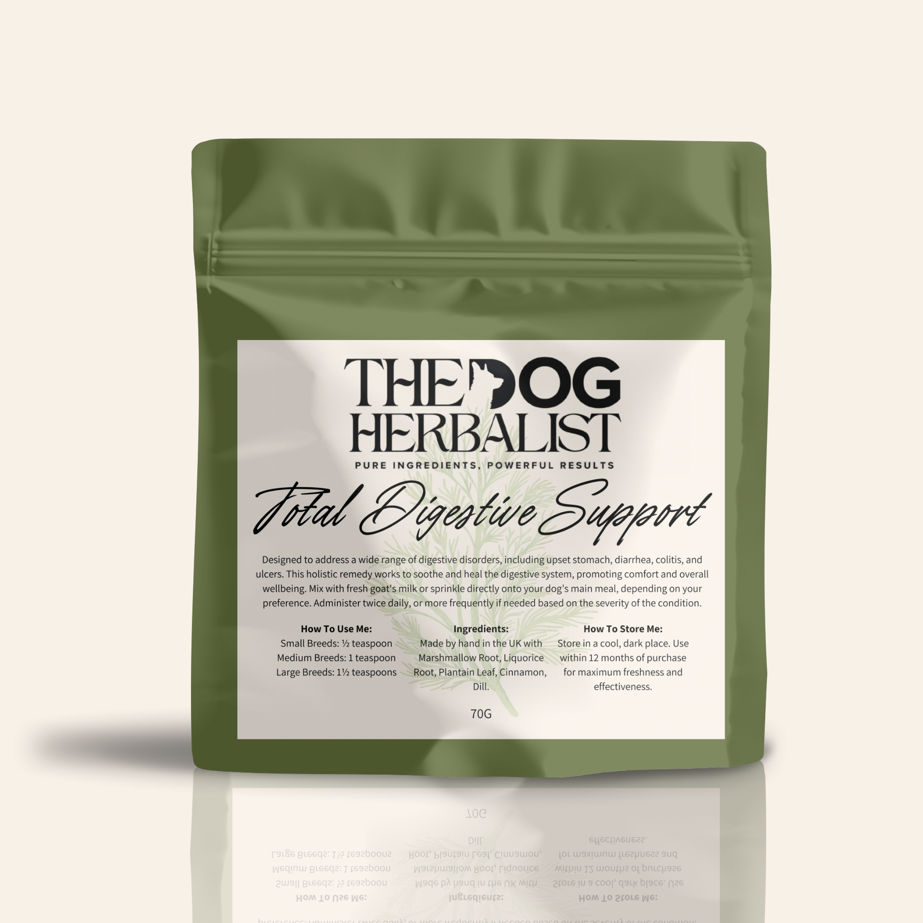Total Digestive Herbal Support Powder – natural herbal supplement for dog digestive health – holistic dog health UK